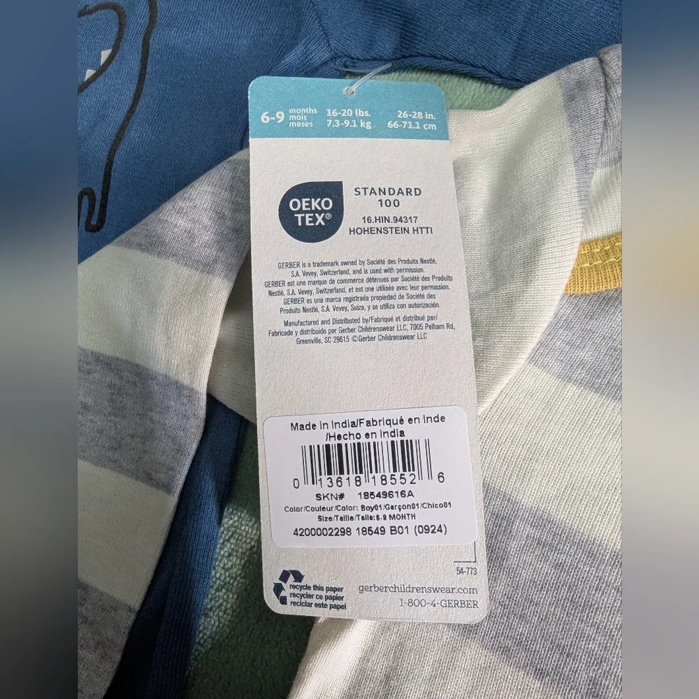 Gerber Blue and Gray Dinosaur Baby Bodysuit Bundle 6-9month NWT - Picture 4 of 5
